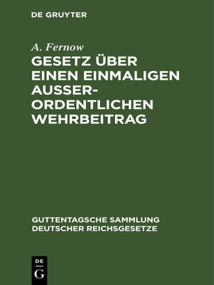 cover image of Gesetz über einen einmaligen außerordentlichen Wehrbeitrag